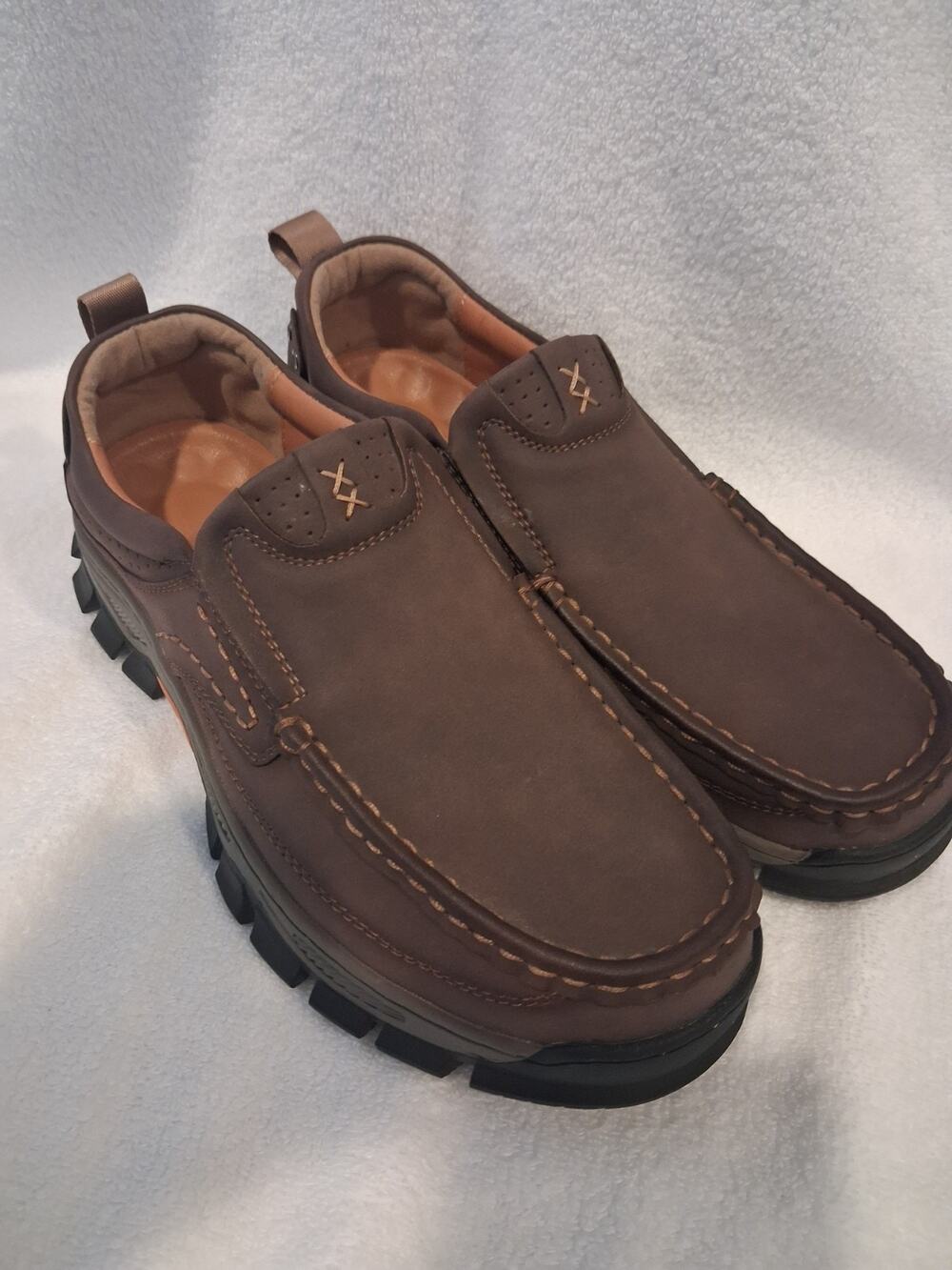Shoes Slip Loafers On Brown Leather Slip Safety Shoes Composite Toe Sz 9.5 EE